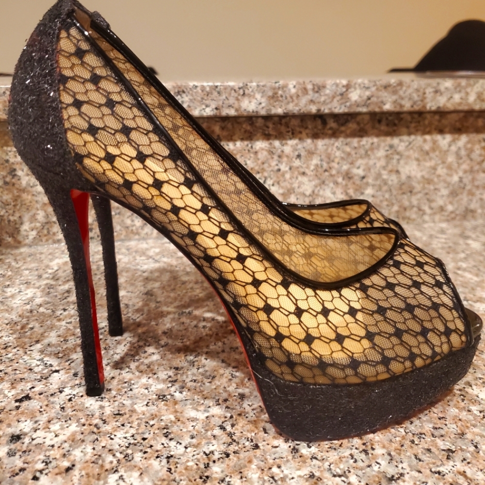 Christian Louboutin Lace Fetish Peep Toe 130 Size 38.5 (US 7.5-8) - Worn Once